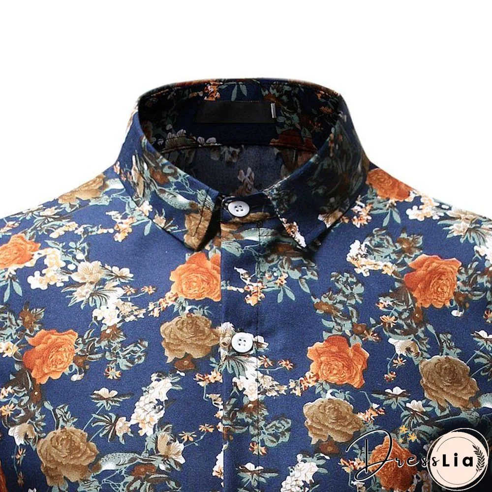 AliExpress wish Hong New style Foreign trade Men'S Wear fashion printed Fold-down collar Plus-sized men's long-sleeve shirt