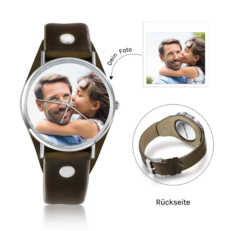 Herren Personalisierbare Foto & Text Armbanduhr - Vatertag Geschenk