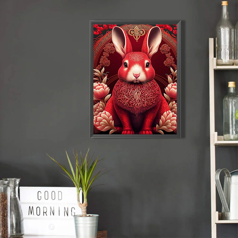 Full Round Diamond Painting 30*40cm - Red Golden Rabbit