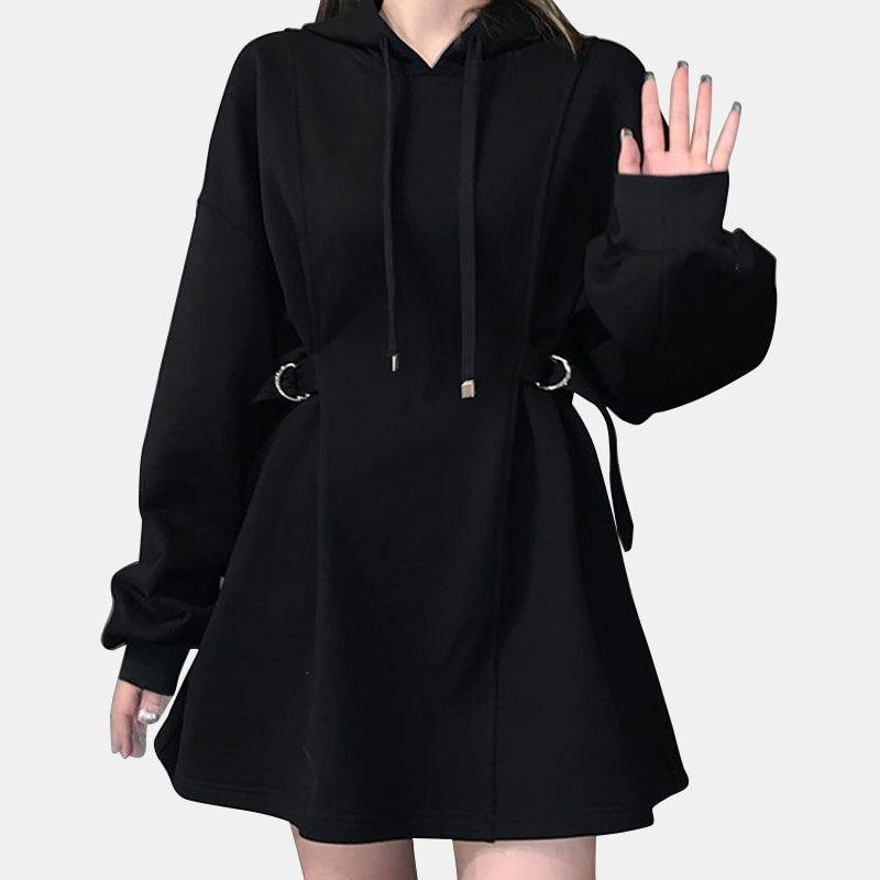 Ribbons Circle Belt Hoodie Dress