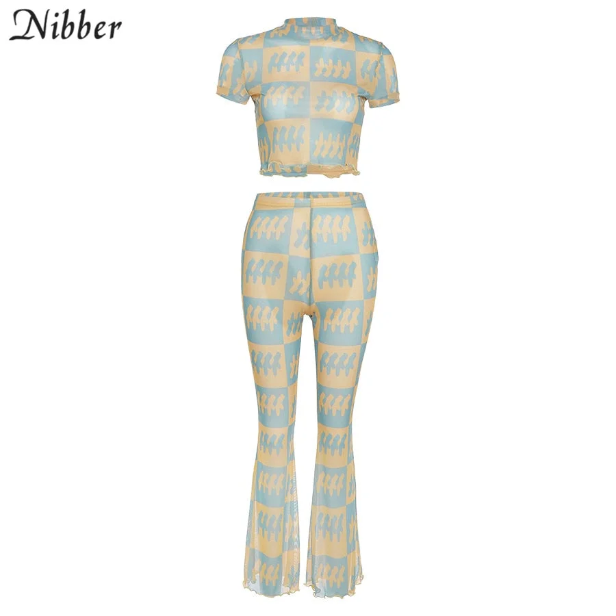 Nibber 2021 Summer Ladies Casual Suit Printed Slim Suit Fresh And Comfortable Chiffon Breathable Streetwear Women's Clothing