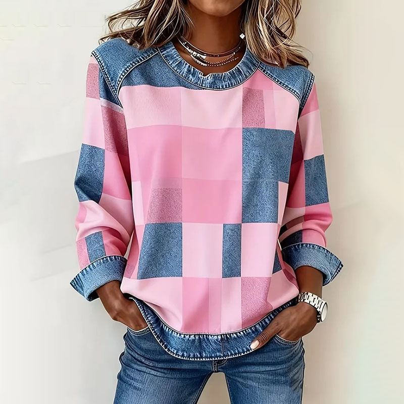 Women's Retro Abstract Geometric Print Crew Neck Sweatshirt Westsshops