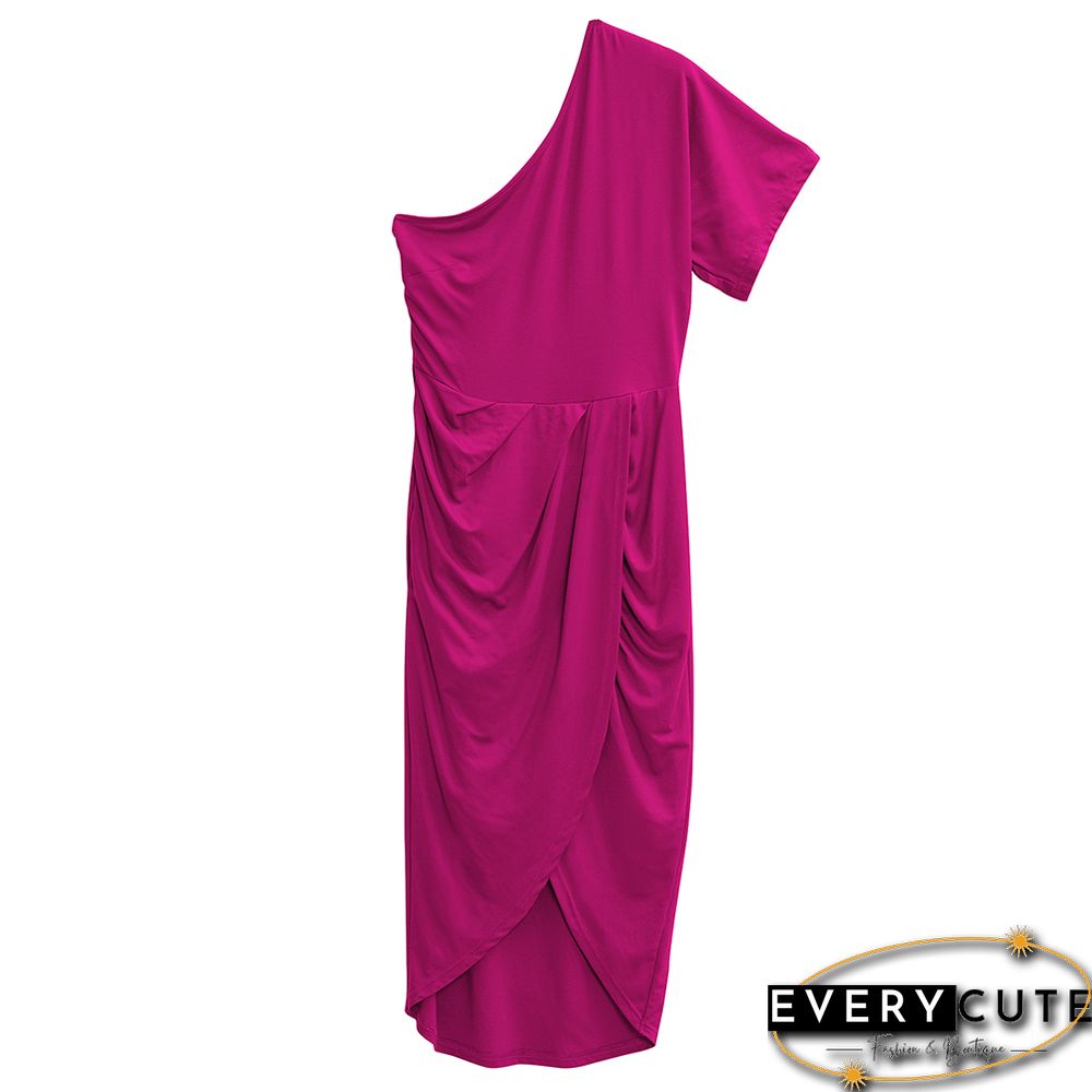 Rose Knitted One Shoulder Split OL Midi Dress