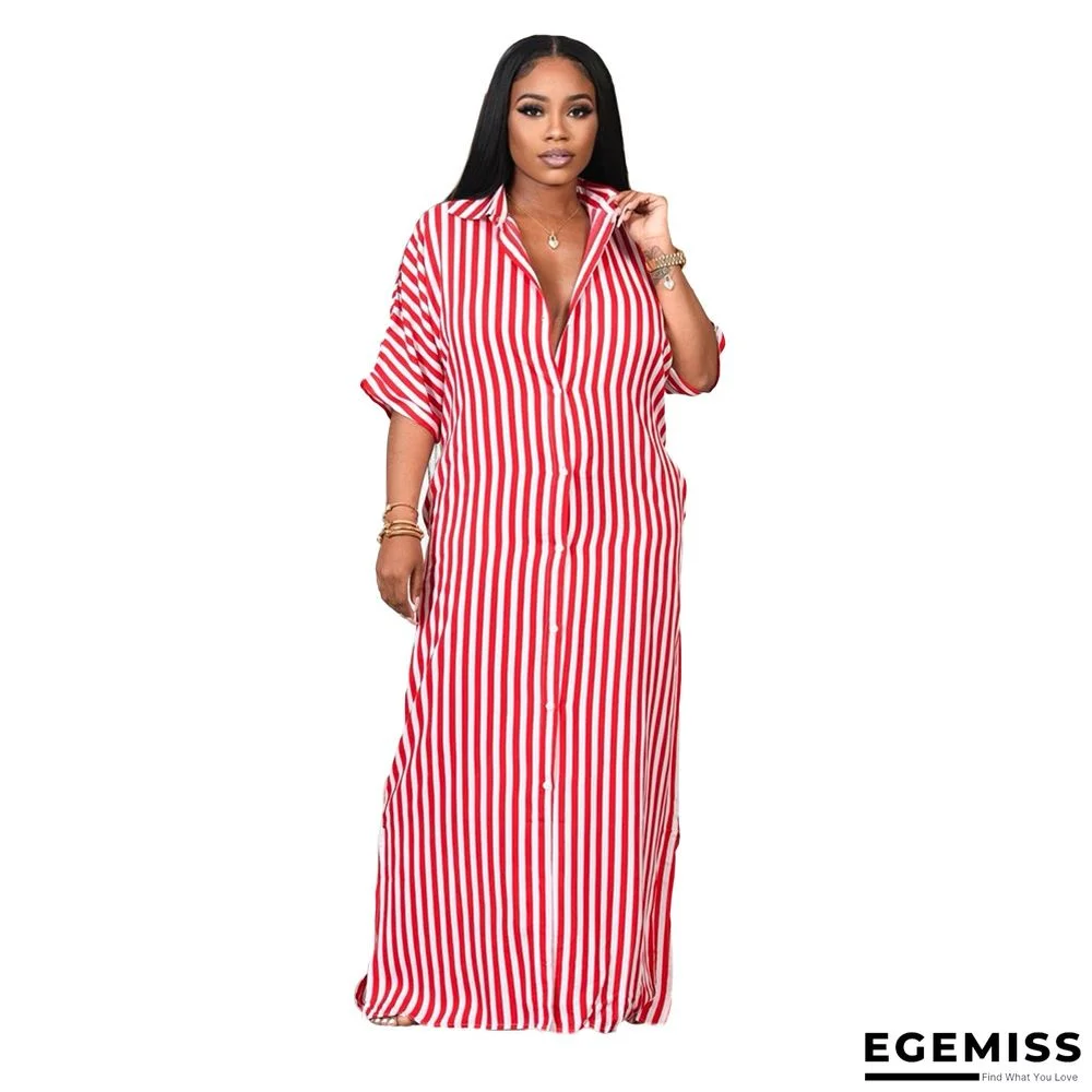 Medium Sleeve Loose Striped Shirt Long Dress | EGEMISS