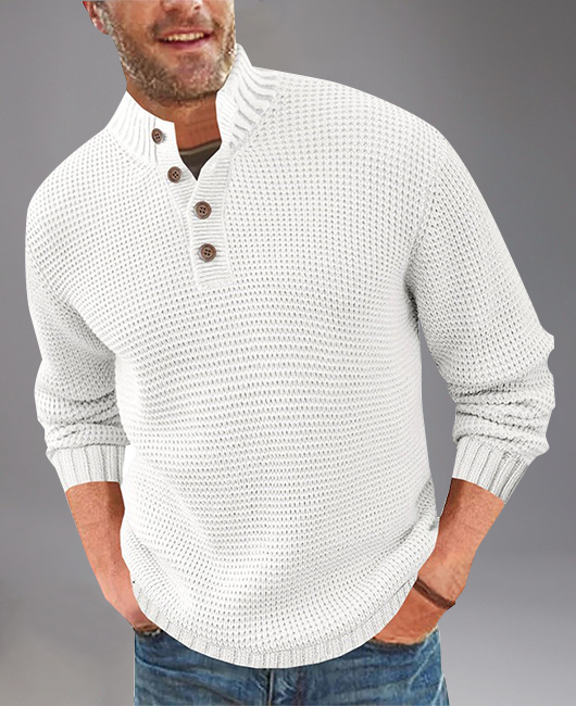 Casual Stand Collar Half Button Long Sleeve Knitted Sweater