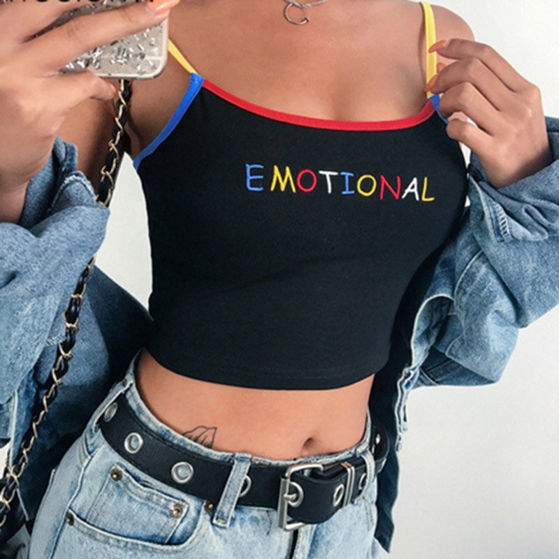 2020 Summer Women Crop Top Cropped Ladies Elastic Camisole Sexy EMOTIONAL Letter Embroidery Tank Tops