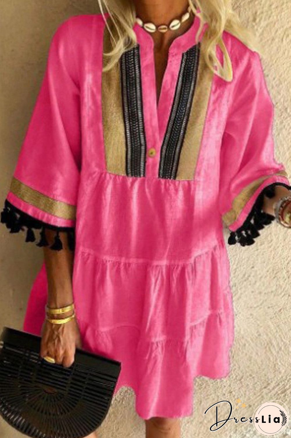 Retro V-Neck Tassels Casual Dress