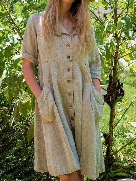 Casual Linen Dress with Pockets