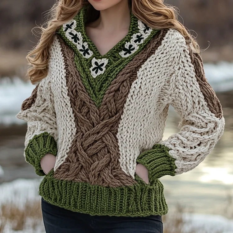 Women's Irish Celtic Knotted Jacquard Pocket Ireland's Hooded Sweater