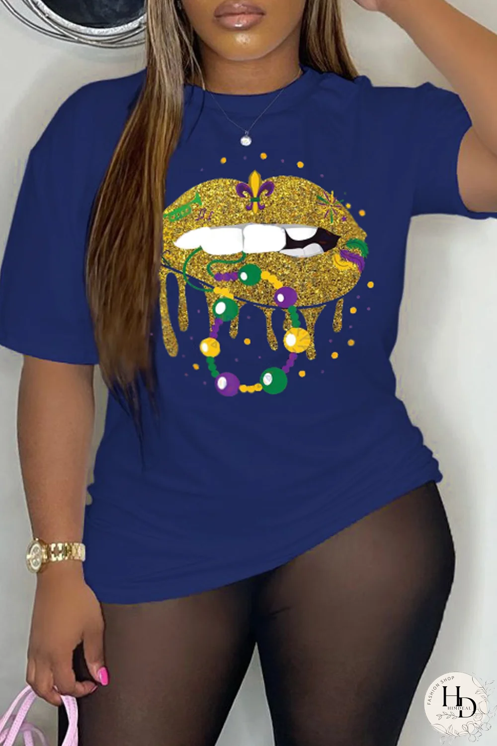 White Party Vintage Lips Printed Patchwork O Neck T-Shirts