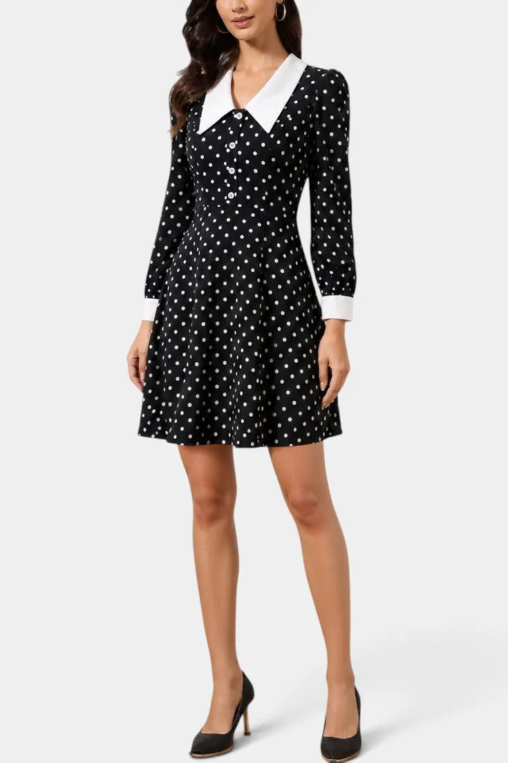 Polka-Dot Dress with Peter Pan Collar & Long Sleeves