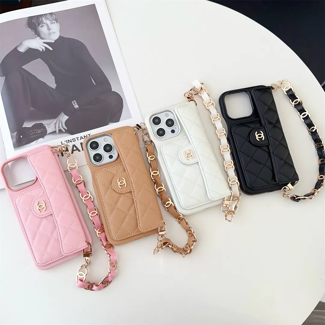 Chanel Metal Hand Strap Lambskin Card Holder Adjustable Crossbody Chain Apple iPhone Case