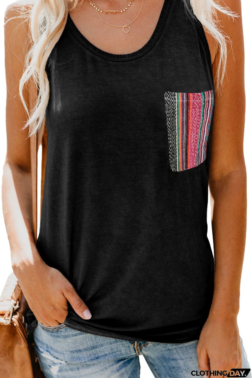 Casual Women Tank Top with Multicolor Pocket
