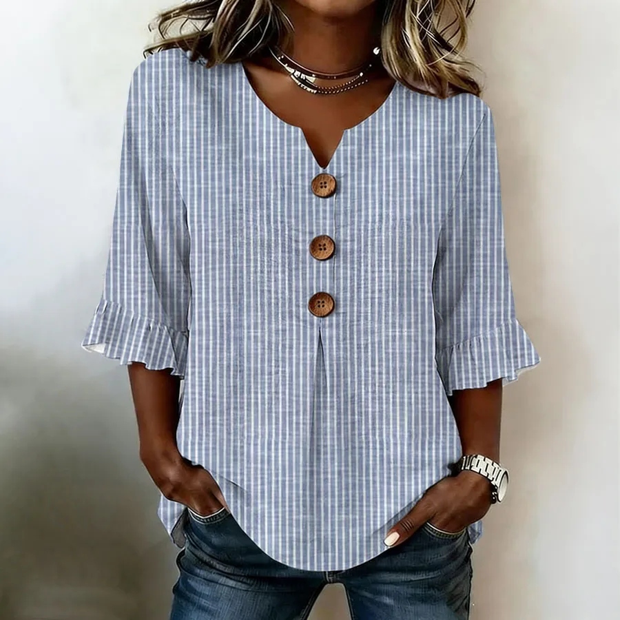 Comstylish Women's Retro Striped Printed Art Casual Shirt