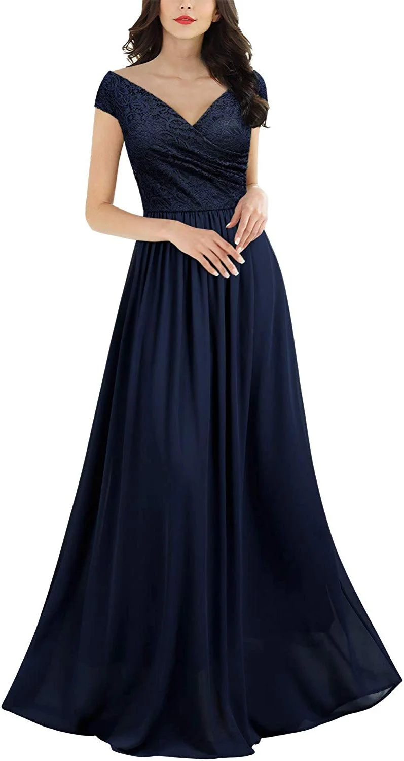 Women's Vintage Deep-V Neck Sleeveless Wedding Party Maxi Dress