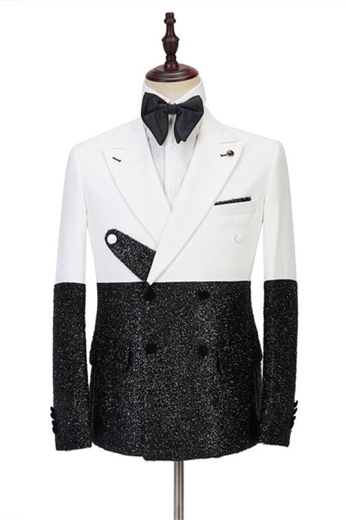 Slim Fit White and Sparkle Double Breasted Chic Men's Suit | Ballbellas Ballbellas
