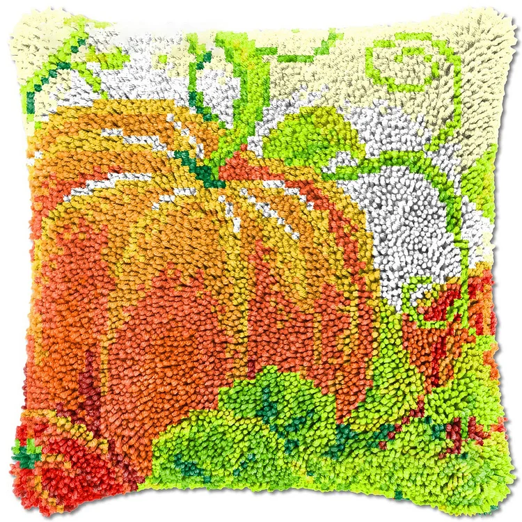 Fall Pumpkins Hand-Hooked Wool Decorative Throw Pillow