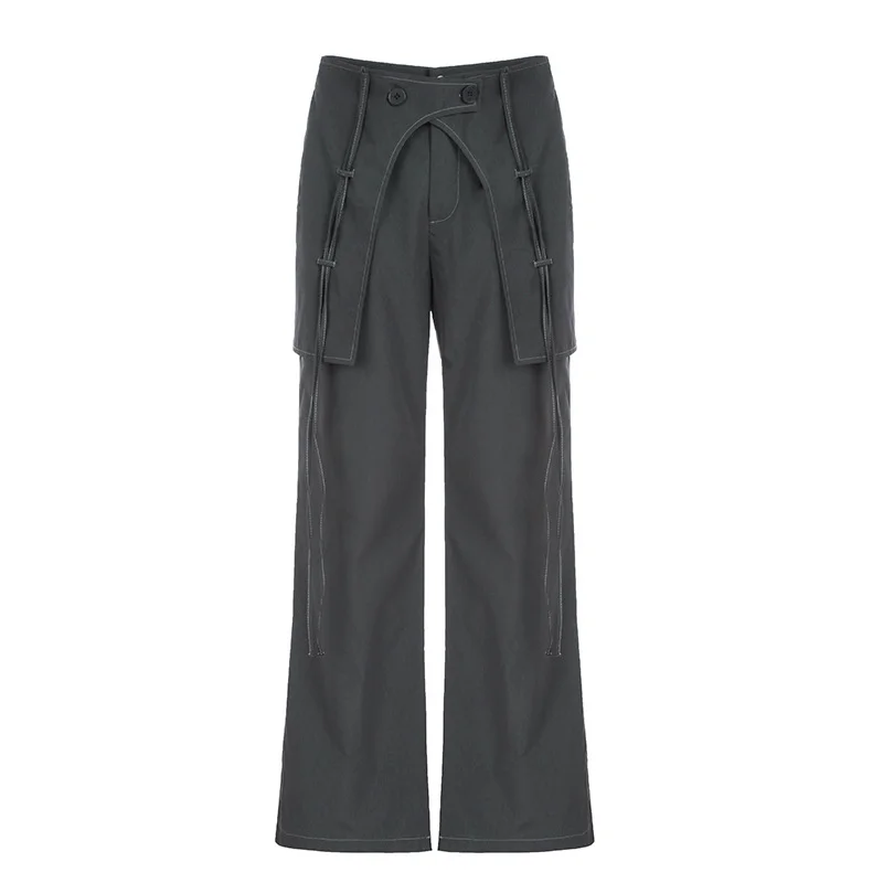 Woherb Woherb Design Sense Cross Ribbon Woven Pants Lazy Fashion Vertical Straight Casual Pants 2023 Spring / Summer New-Outfit Ideas