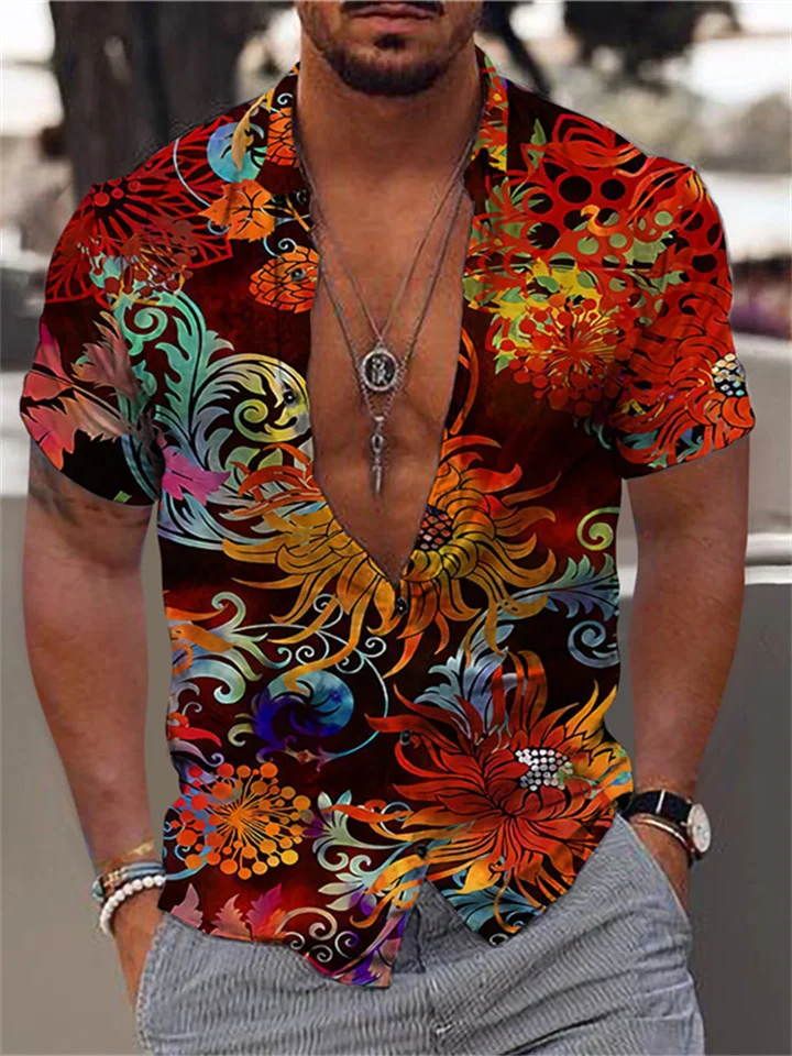 3D Printing Short-sleeved Shirt Casual Men's Summer Shirts Floral Shirt Red, Blue, Green, Gray