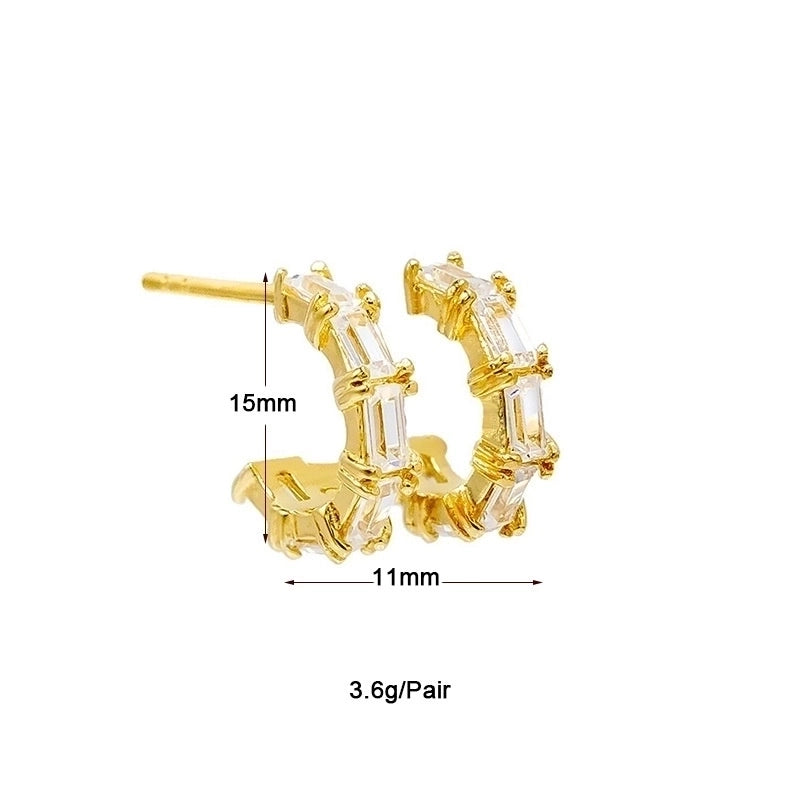1 Pair Elegant Minimalist Geometric Copper Zircon 24K Gold Plated Drop Earrings Ear Cuffs Ear Studs