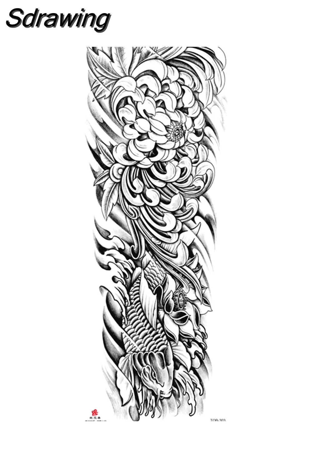Sdrawing Arm Temporary Tattoo Wolf Lion Fish Horns Geometric Man Body Leg Rose Flower Phoenix Waterproof Sticker Cool Women Tatoo 715-0