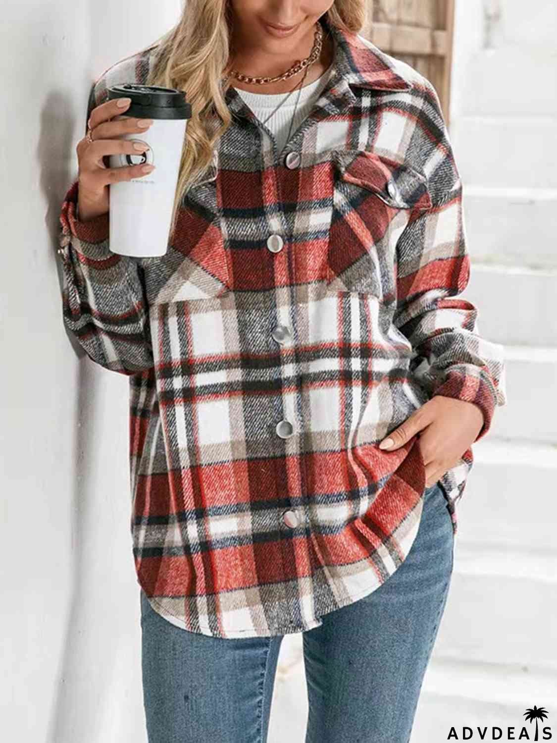 Plaid Collared Neck Button Down Jacket
