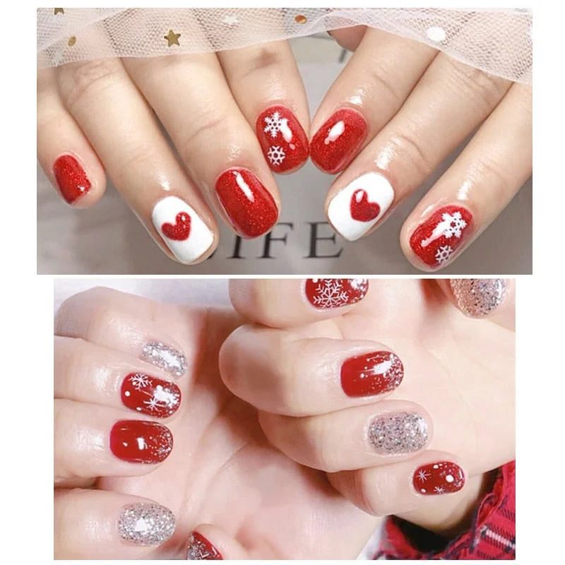 Merry Christmas 3D Elk Nail Art Decals Nail Sticker Manicure Red Laser Gold Silver White Snow Sticker for Nail Design Decoration-Nail Inspo