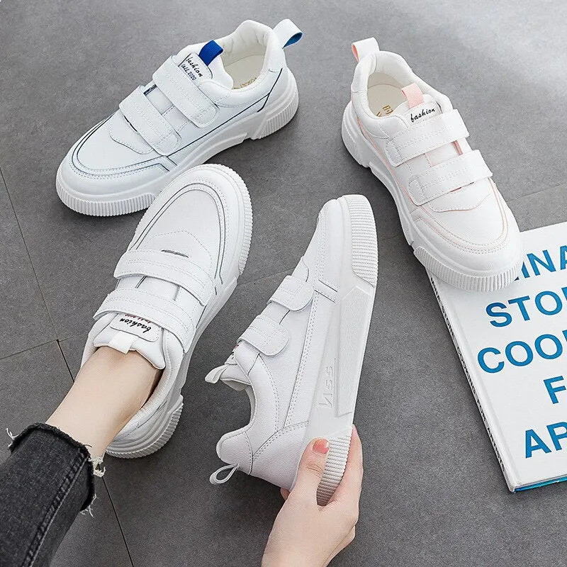 Women Lightweight Sneakers White Velcro Shoes Korean Version Casual Combinable Comfortable Spring Autumn 2021