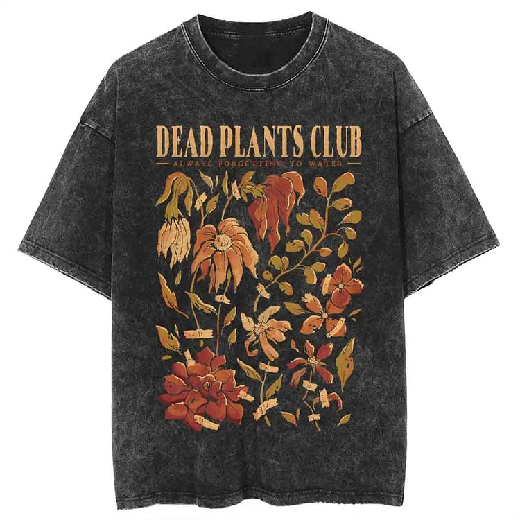 Dead Plants Club Unisex Printed Retro Washed Short Sleeved T-Shirt