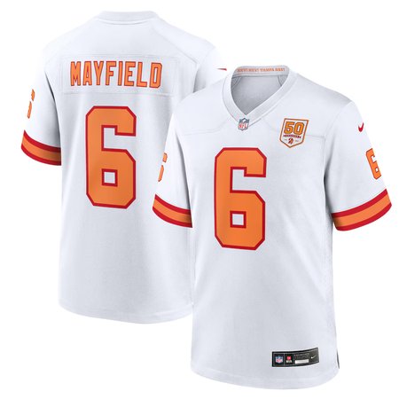 Youth '76 Tampa Bay Buccaneers #6 Baker Mayfield  White 50th Season Game Jersey