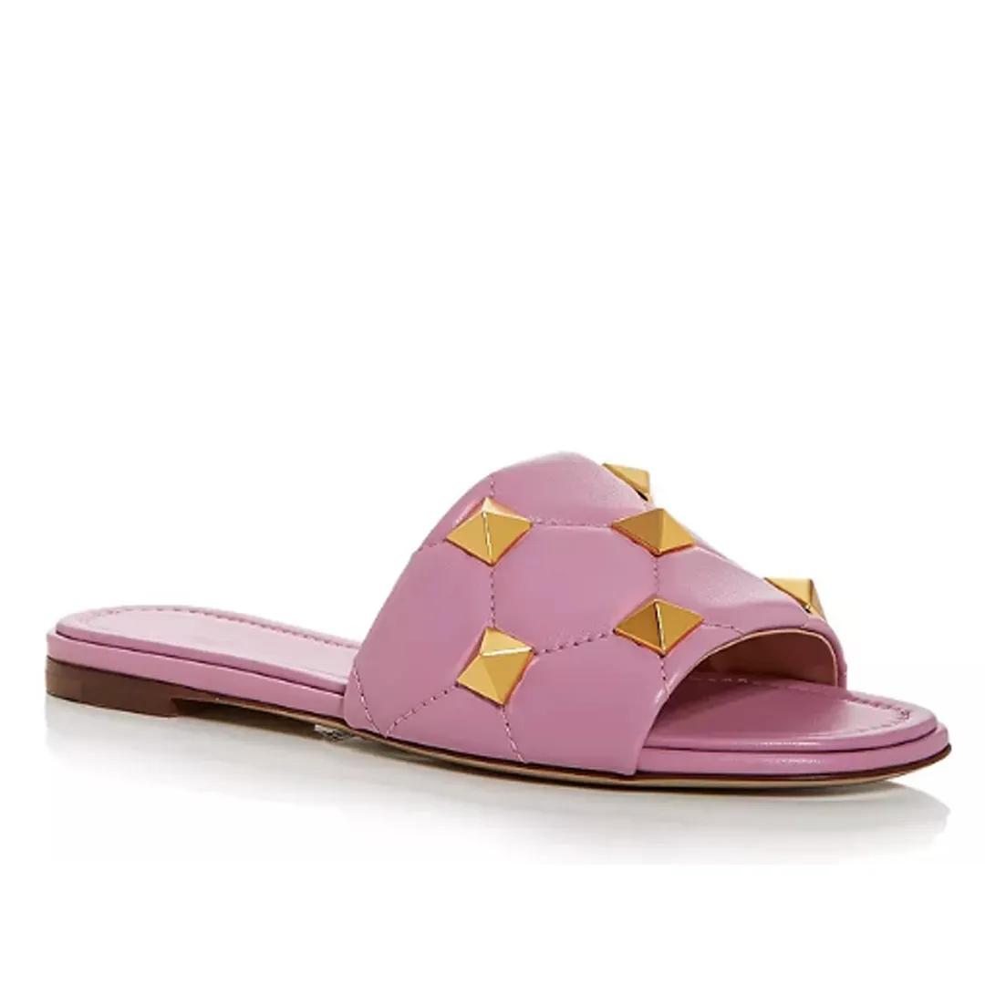 Women's Roman Stud Quilted Slide Sandals Pink-vocosishoes