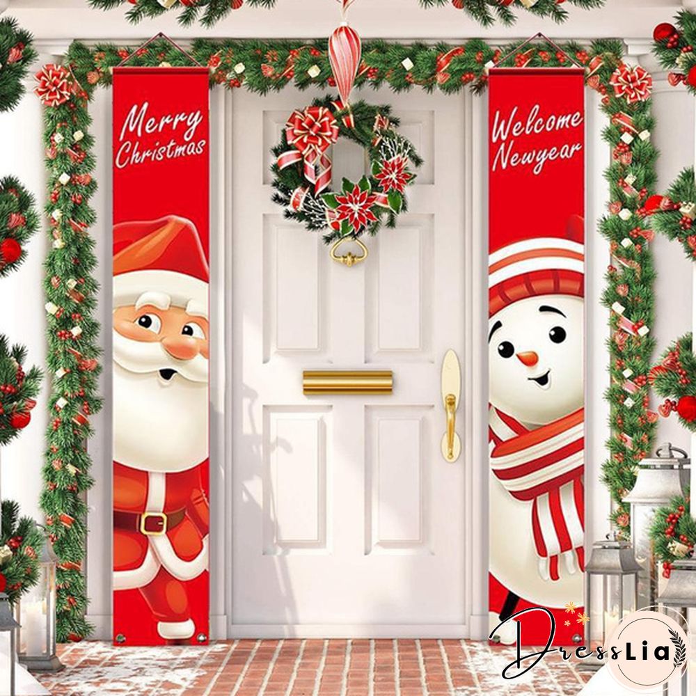 Snowman Santa Clus Merry Christmas Decorations Banner Christmas Porch Sign Hanging Banners For Indoor Outdoor Front Door Wall Xmas Christmas Decoration