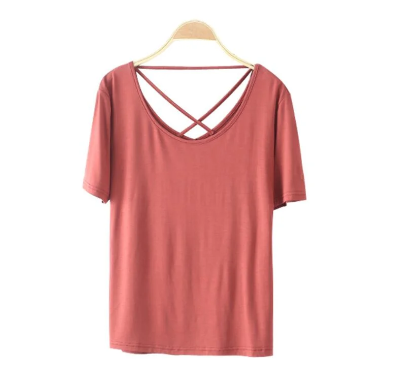 Fitness T-shirt Women Short Sleeve Backless Slim T-Shirts Summer Sports Tops Tees ropa mujer 2021