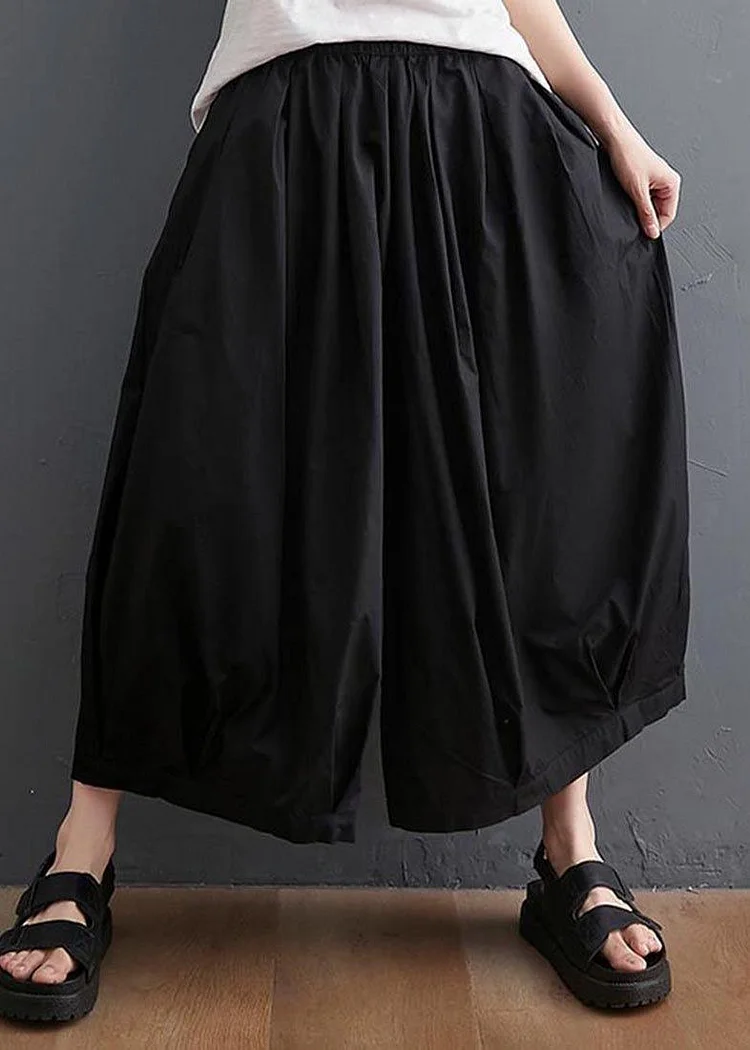 Modern Black High Waist asymmetrical design Summer Cotton Linen Pants