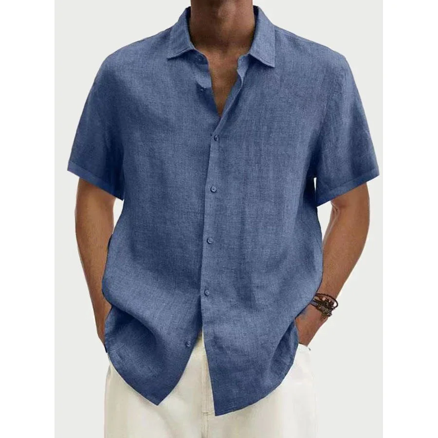 Men's Casual Short Sleeve Cotton Linen Shirt-inspireuse