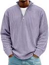 Men's Simple Casual Ribbed Stand Collar Zipper Long Sleeve T-shirt