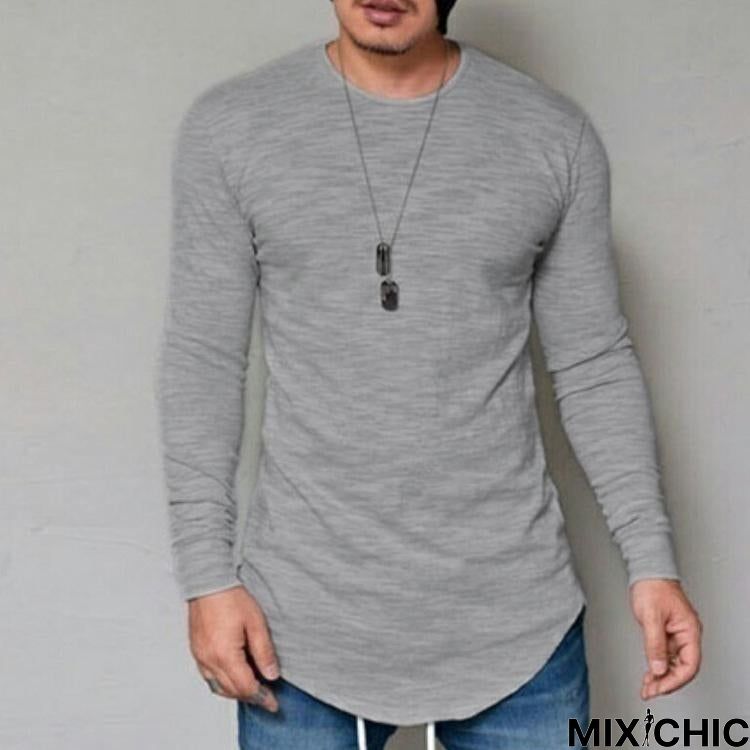 Plus Size Fashion Casual Slim Elastic Soft Solid Long Sleeve Men T Shirts Male Fit Tops Tee