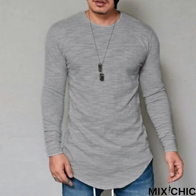 Plus Size Fashion Casual Slim Elastic Soft Solid Long Sleeve Men T Shirts Male Fit Tops Tee