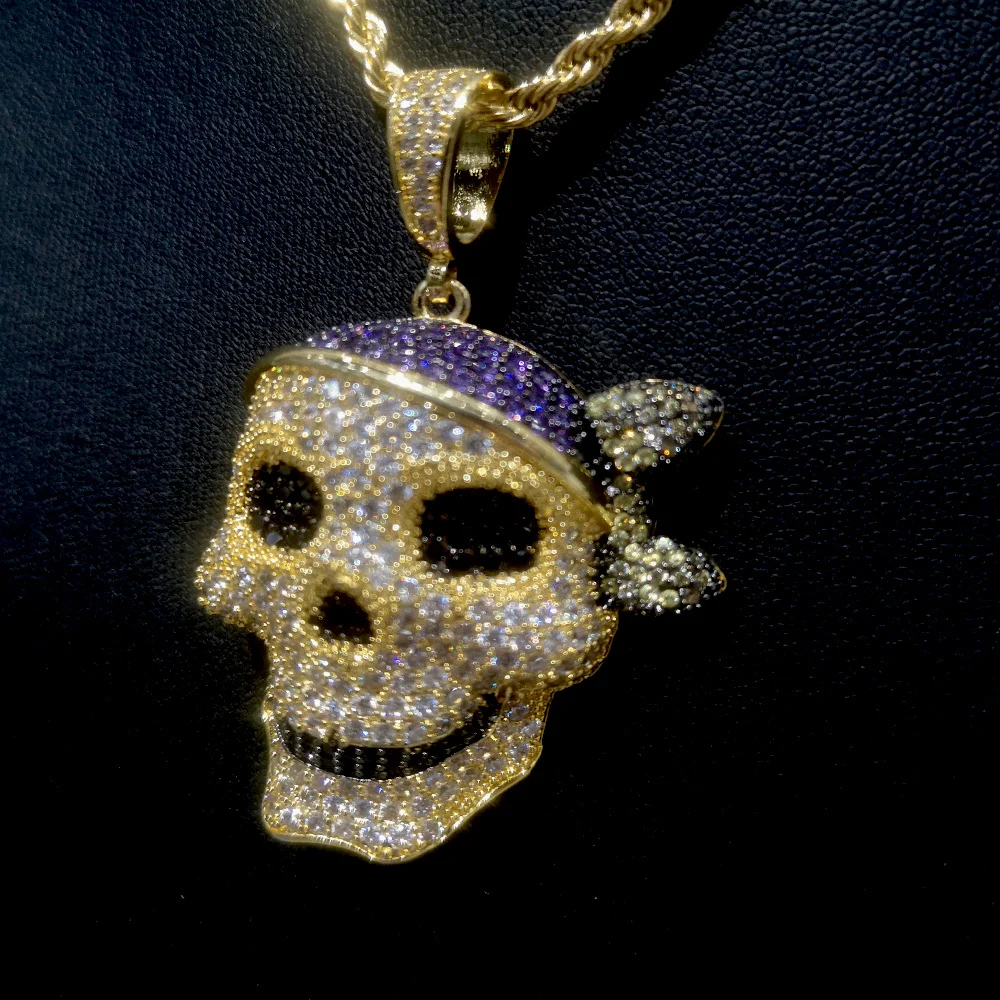 Bling Iced Out Skull Pendant Hip Hop Necklace Halloween Jewelry-VESSFUL