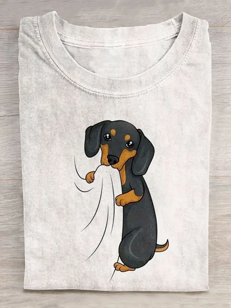 Cute Dog Art Print Causal Short Sleeve T-shirt