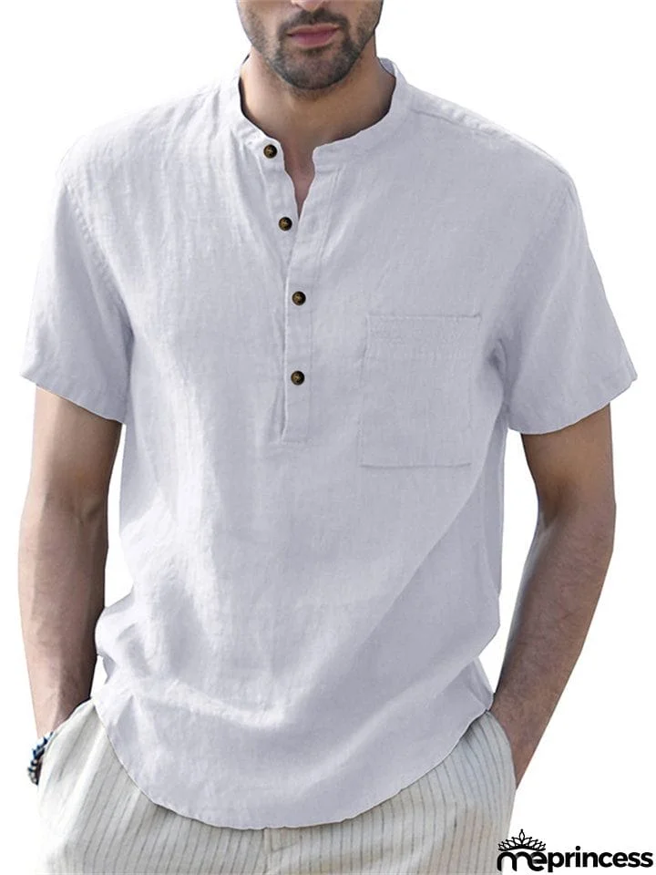 Summer Cotton Linen Men's Popover Shirt