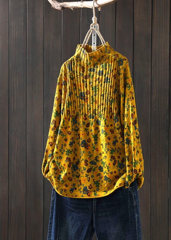 Handmade Yellow retro Print Loose Fall Knitted sweaters CK2173- Fabulory