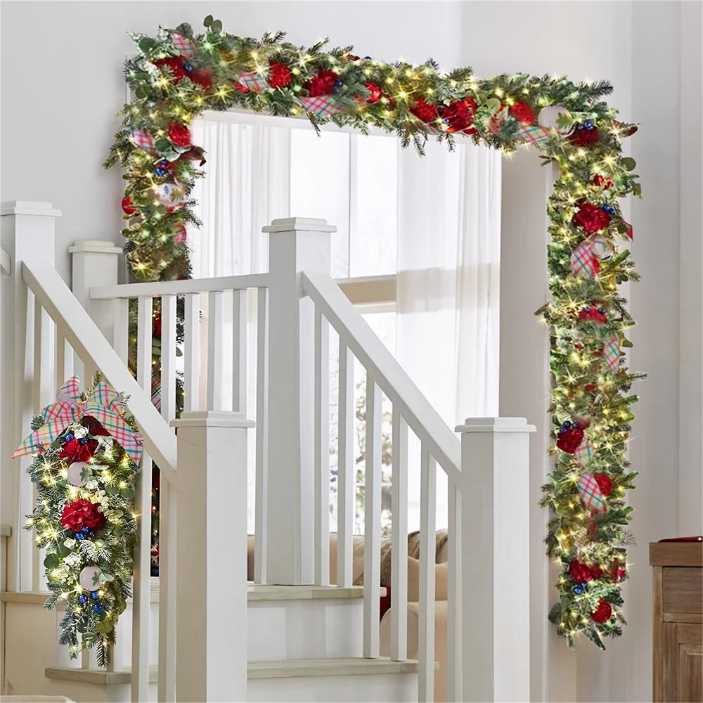 Christmas tartan light-up led garland wall hanging door curtain home decoration