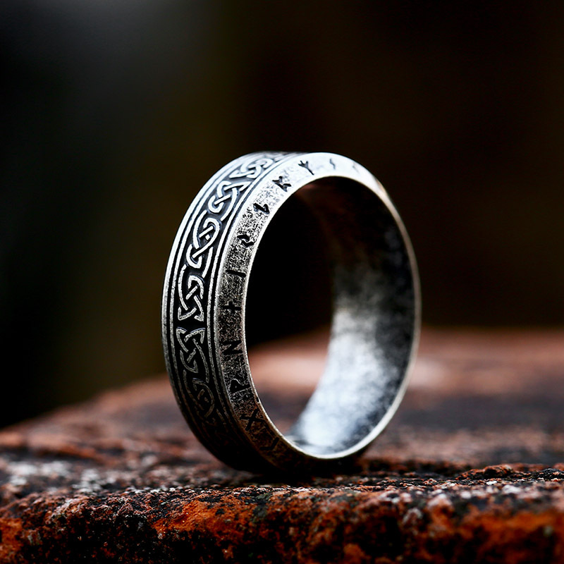 Viking Runes Stainless Steel Nordic Celtic Knot Ring Amulet