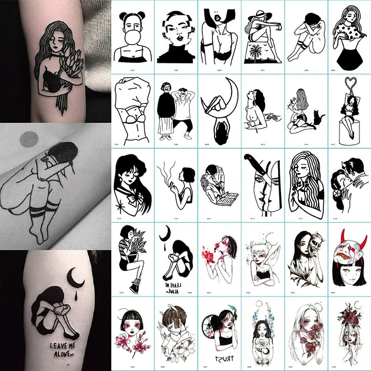 30PCS/SET Temporary Tattoo Stickers Waterproof Lasting Korea Simulation Arm Nnkle Personality Totem Tattoo Dtickers Dark