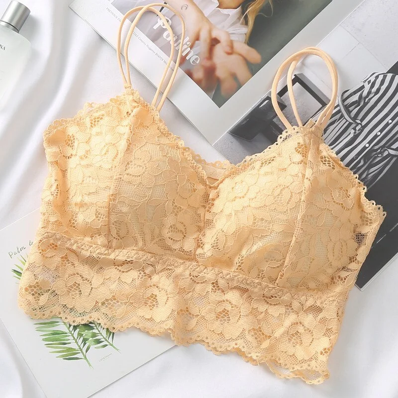 Women Lace Bra Set Sexy Lingerie French Bralette Lace Panties Cropped Bra Panty Set Female Intimates Seamless Underwear Set
