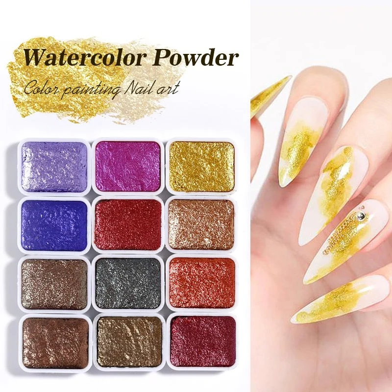 6/12pc Blooming Paints Watercolor Nail Powder For Nails Abstract Nail Art Pigment Magic Pearl Chrome Glitter Manicure Nails-Nail Inspo