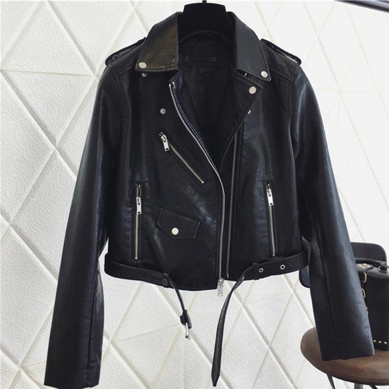 FTLZZ Fashion Pu Leather Jacket Women Bright Color Black Motorcycle Coats Short Faux Leather Biker Jackets Soft Coat Female