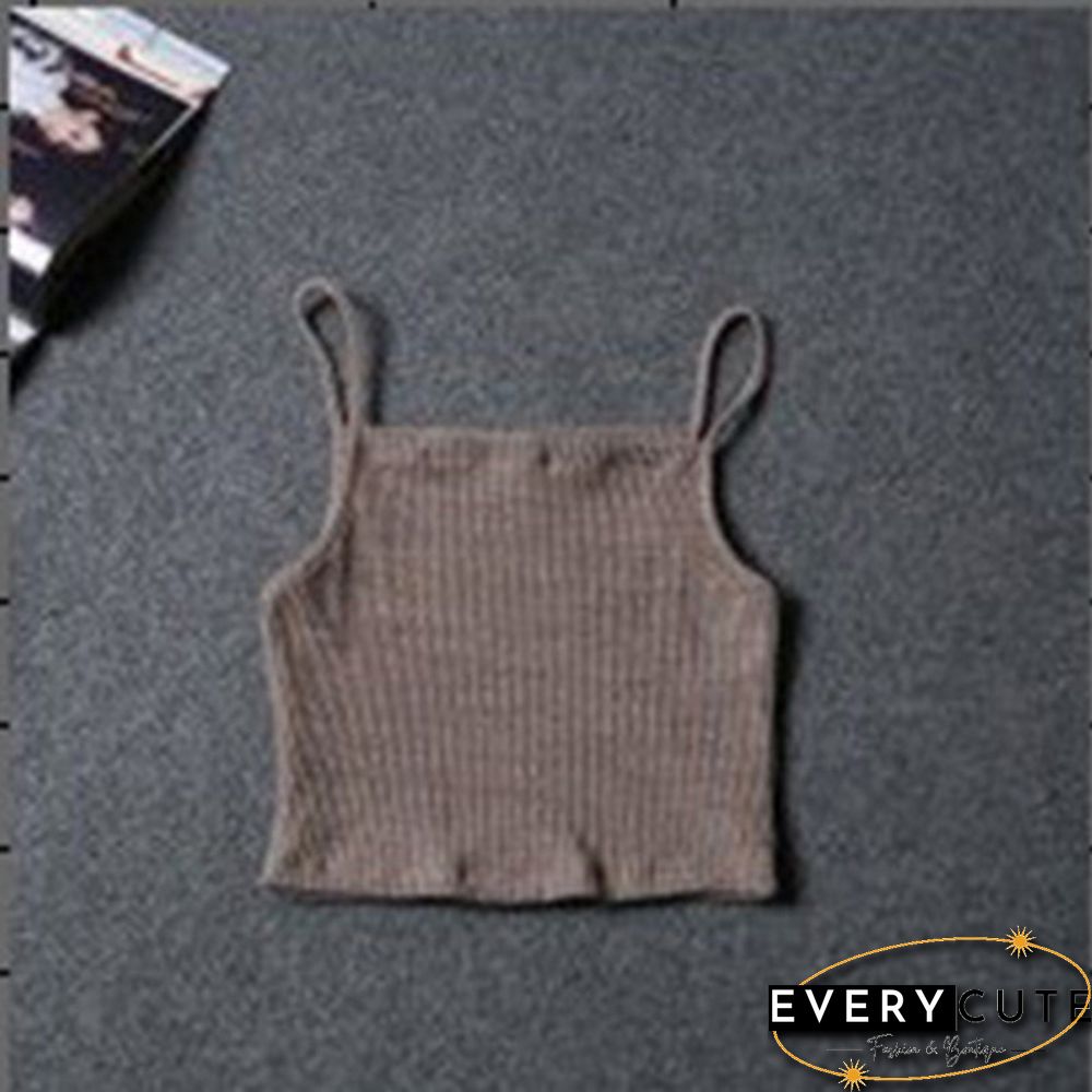Women Sexy Sleeveless Vest Crop Tops Casual Solid Color Halter Tank Tops