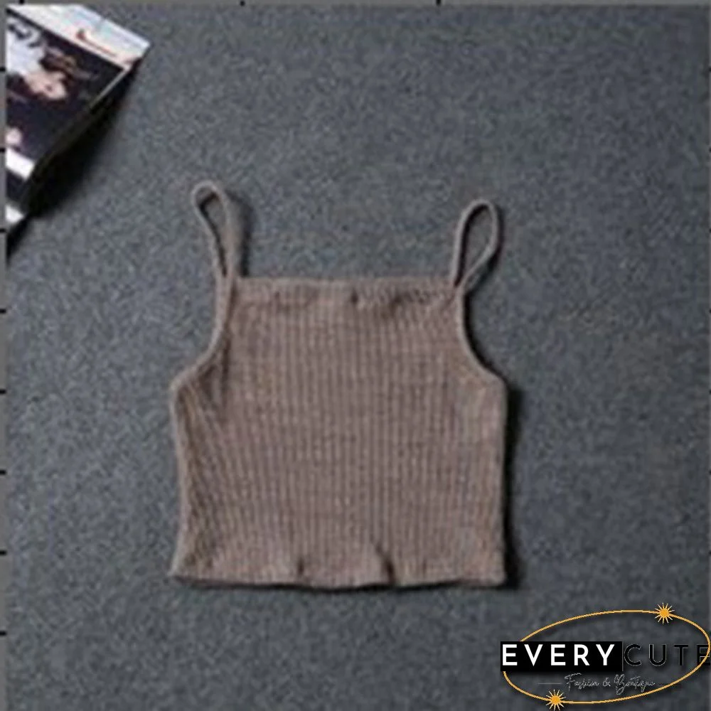 Women Sexy Sleeveless Vest Crop Tops Casual Solid Color Halter Tank Tops